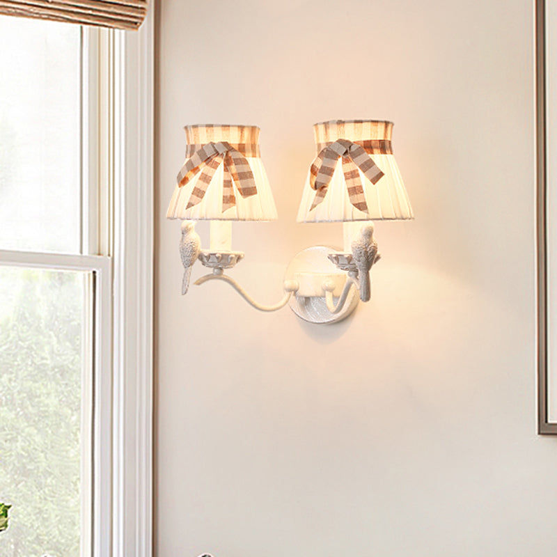 Vivolux | Cone Schlafzimmer Wandmontage Lampe Stoff 1/2 Köpfe Modernistische Wandlicht mit Vogel Deko in Weiß