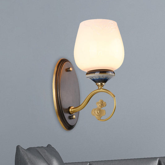 Vivolux | Vintage Blütenknospen Wandleuchte Einzelne Glühbirne Creme Glas Wandmontierte Beleuchtung in Schwarz