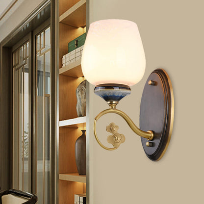 Vivolux | Vintage Blütenknospen Wandleuchte Einzelne Glühbirne Creme Glas Wandmontierte Beleuchtung in Schwarz