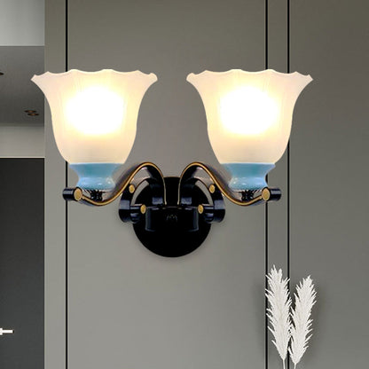 Vivolux | 1/2-Bulb Bloom Wandlamp Antiqued Black Frosted Ribbed Glas Wandverlichting voor Woonkamer