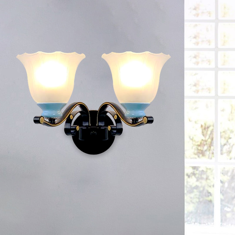 Vivolux | 1/2-Bulb Bloom Wandlamp Antiqued Black Frosted Ribbed Glas Wandverlichting voor Woonkamer