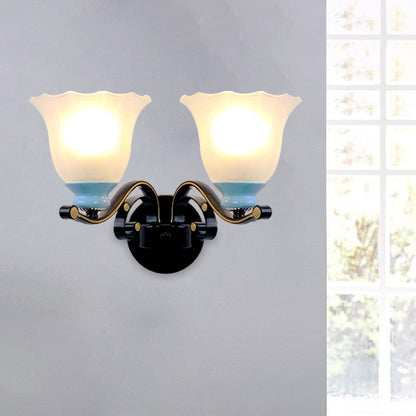 Vivolux | 1/2-Bulb Bloom Wandlamp Antiqued Black Frosted Ribbed Glas Wandverlichting voor Woonkamer