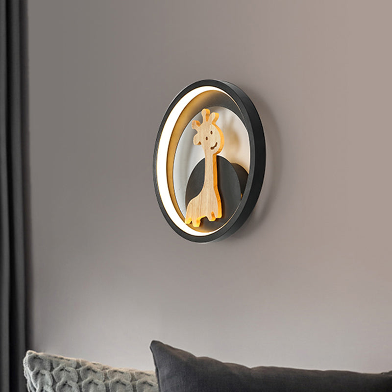 Vivolux | Grijs/Zwart Ring Wandlamp Moderne LED Acrylaat Wandlamp met Giraffe Figuur Decor voor Kinderkamer, Warm/Wit Licht