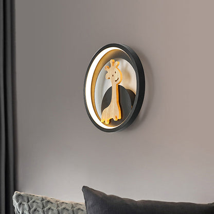 Vivolux | Grijs/Zwart Ring Wandlamp Moderne LED Acrylaat Wandlamp met Giraffe Figuur Decor voor Kinderkamer, Warm/Wit Licht