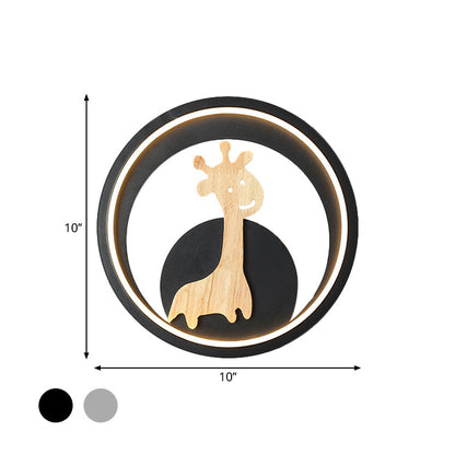 Vivolux | Grijs/Zwart Ring Wandlamp Moderne LED Acrylaat Wandlamp met Giraffe Figuur Decor voor Kinderkamer, Warm/Wit Licht