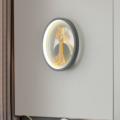 Vivolux | Grijs/Zwart Ring Wandlamp Moderne LED Acrylaat Wandlamp met Giraffe Figuur Decor voor Kinderkamer, Warm/Wit Licht