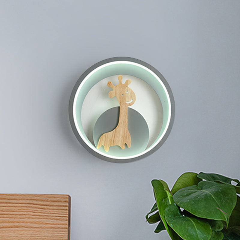 Vivolux | Grijs/Zwart Ring Wandlamp Moderne LED Acrylaat Wandlamp met Giraffe Figuur Decor voor Kinderkamer, Warm/Wit Licht