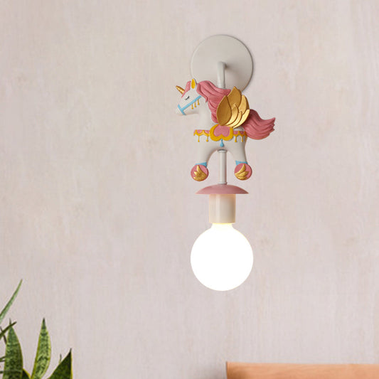 Vivolux | Regenboog Eenhoorn Wandverlichting Kinderen Hars 1 Lamp Roze/Blauw Wandlamp met Globe Glas Shade