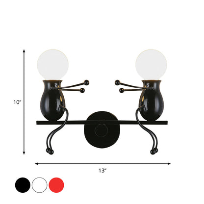 Vivolux | Schwarz/Weiß/Rot Kindlich Wandmontage Lampe Kinder 2 Köpfe Metall Wandlicht mit Wippe Arm
