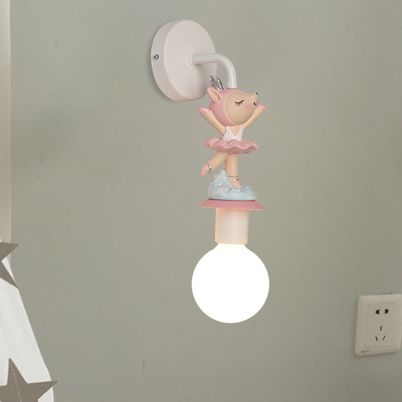 Vivolux | Weisse Ball Wand Sconce Licht Cartoon 1 Kopf Milchglas Wandbeleuchtung mit Elefant/Hirsch/Einhorn Deco