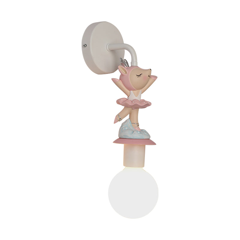 Vivolux | Weisse Ball Wand Sconce Licht Cartoon 1 Kopf Milchglas Wandbeleuchtung mit Elefant/Hirsch/Einhorn Deco