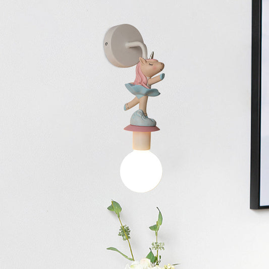 Vivolux | Weisse Ball Wand Sconce Licht Cartoon 1 Kopf Milchglas Wandbeleuchtung mit Elefant/Hirsch/Einhorn Deco
