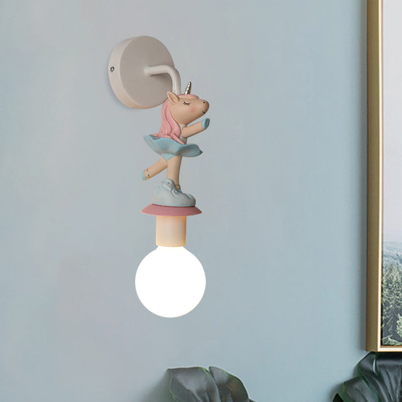 Vivolux | Weisse Ball Wand Sconce Licht Cartoon 1 Kopf Milchglas Wandbeleuchtung mit Elefant/Hirsch/Einhorn Deco