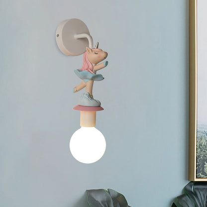 Vivolux | Weisse Ball Wand Sconce Licht Cartoon 1 Kopf Milchglas Wandbeleuchtung mit Elefant/Hirsch/Einhorn Deco