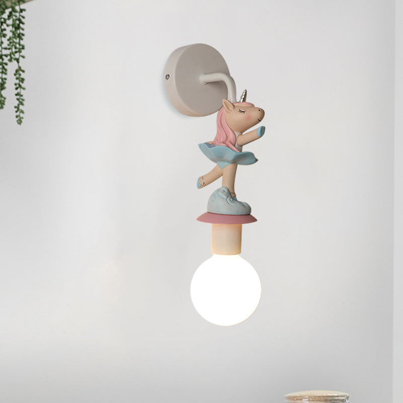Vivolux | Weisse Ball Wand Sconce Licht Cartoon 1 Kopf Milchglas Wandbeleuchtung mit Elefant/Hirsch/Einhorn Deco