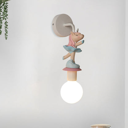 Vivolux | Weisse Ball Wand Sconce Licht Cartoon 1 Kopf Milchglas Wandbeleuchtung mit Elefant/Hirsch/Einhorn Deco