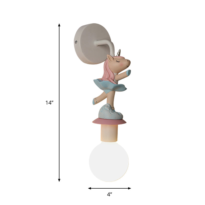 Vivolux | Weisse Ball Wand Sconce Licht Cartoon 1 Kopf Milchglas Wandbeleuchtung mit Elefant/Hirsch/Einhorn Deco