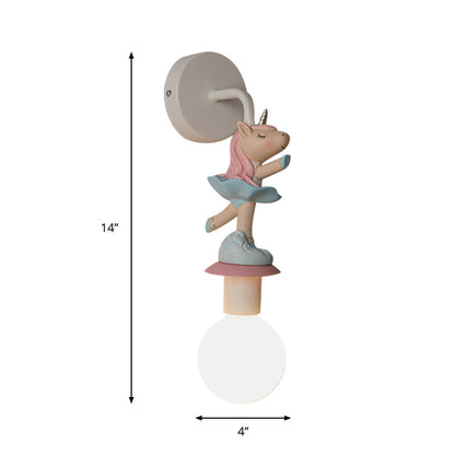 Vivolux | Weisse Ball Wand Sconce Licht Cartoon 1 Kopf Milchglas Wandbeleuchtung mit Elefant/Hirsch/Einhorn Deco