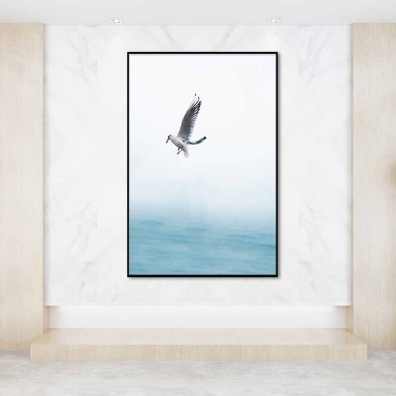 Vivolux | Textured blue wall decor modern seagull flying over the ocean canvas wall art for home