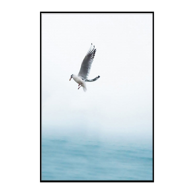 Vivolux | Textured blue wall decor modern seagull flying over the ocean canvas wall art for home