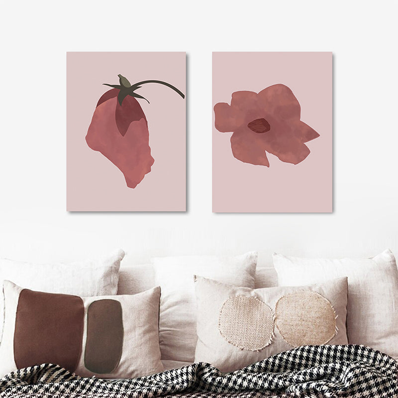 Vivolux | Nordic Blossom Wandkunst Leinwand Texturiertes rotes Gemälde für das Wohnzimmer (Mehrere Größenoptionen)