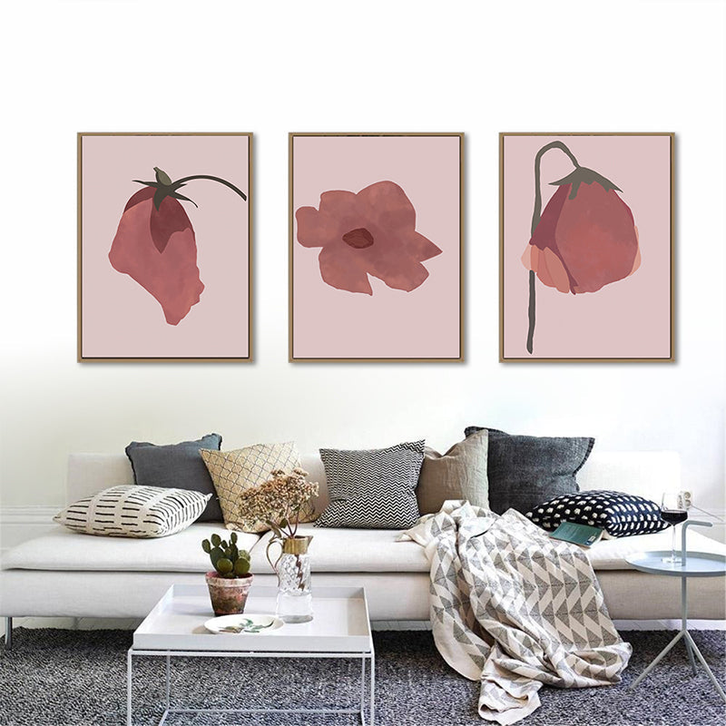 Vivolux | Nordic Blossom Wandkunst Leinwand Texturiertes rotes Gemälde für das Wohnzimmer (Mehrere Größenoptionen)