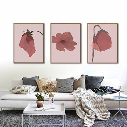 Vivolux | Nordic Blossom Wandkunst Leinwand Texturiertes rotes Gemälde für das Wohnzimmer (Mehrere Größenoptionen)