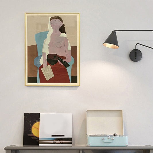 Vivolux | Picasso Vrouw met Mandoline Canvas Print Cubisme Geweven Wanddecoratie in Bruin