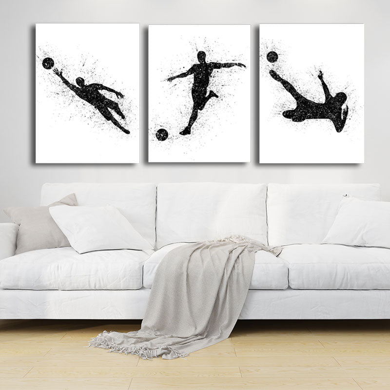 Vivolux | Sport Fußball Leinwanddruck Einfachheit Texturiertes Wandkunst Decor in Schwarz auf Weiß