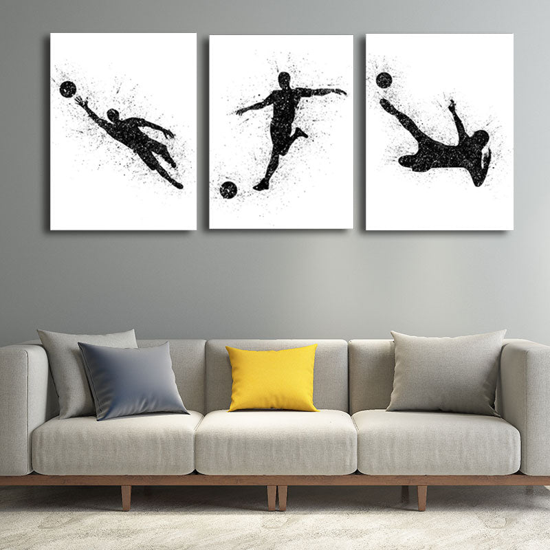 Vivolux | Sport Fußball Leinwanddruck Einfachheit Texturiertes Wandkunst Decor in Schwarz auf Weiß