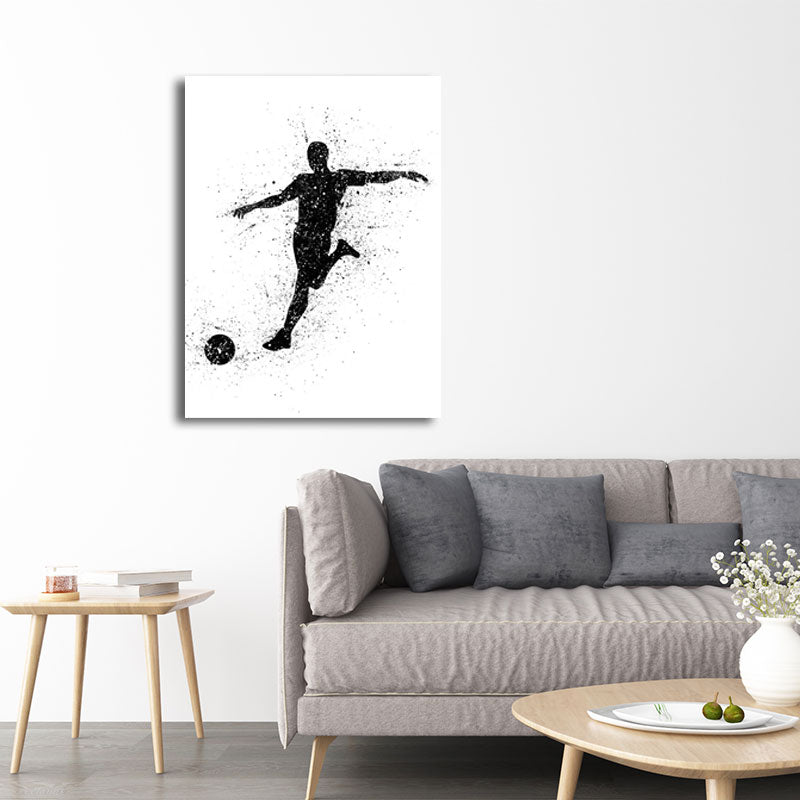 Vivolux | Sport Fußball Leinwanddruck Einfachheit Texturiertes Wandkunst Decor in Schwarz auf Weiß