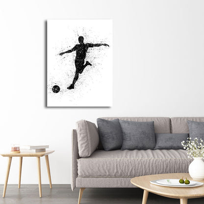 Vivolux | Sport Fußball Leinwanddruck Einfachheit Texturiertes Wandkunst Decor in Schwarz auf Weiß