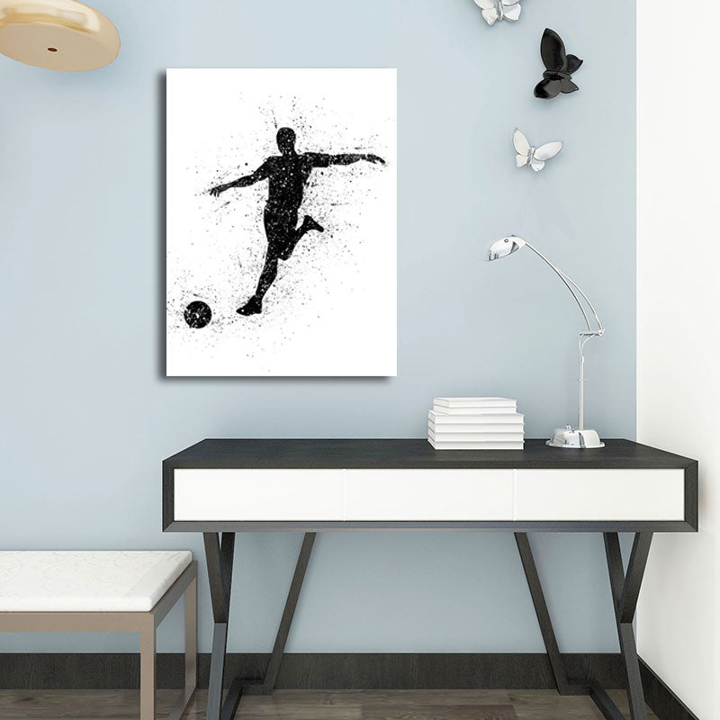 Vivolux | Sport Fußball Leinwanddruck Einfachheit Texturiertes Wandkunst Decor in Schwarz auf Weiß