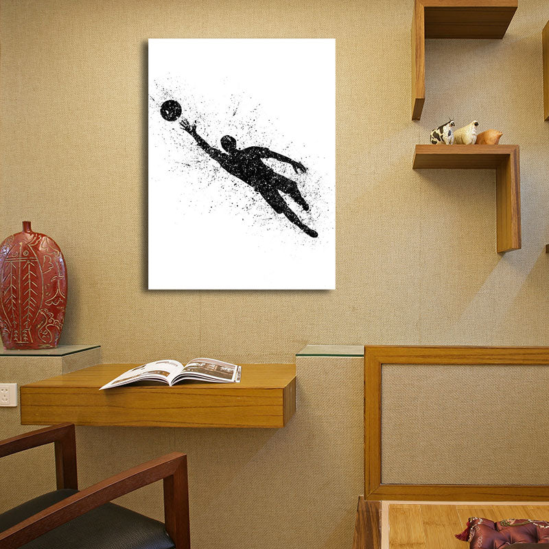 Vivolux | Sport Fußball Leinwanddruck Einfachheit Texturiertes Wandkunst Decor in Schwarz auf Weiß