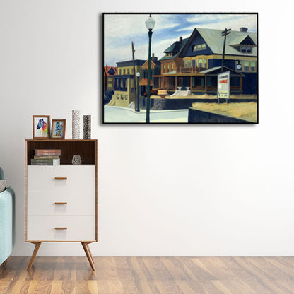 Vivolux | Blaue Vorstadt Häuser Malerei Leinwand Texturierte Oberfläche Wandkunst für Wohnzimmer