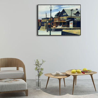 Vivolux | Blaue Vorstadt Häuser Malerei Leinwand Texturierte Oberfläche Wandkunst für Wohnzimmer