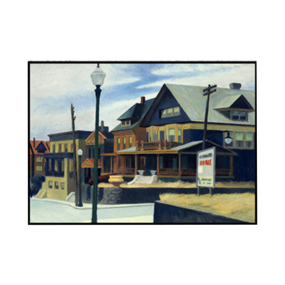 Vivolux | Blaue Vorstadt Häuser Malerei Leinwand Texturierte Oberfläche Wandkunst für Wohnzimmer