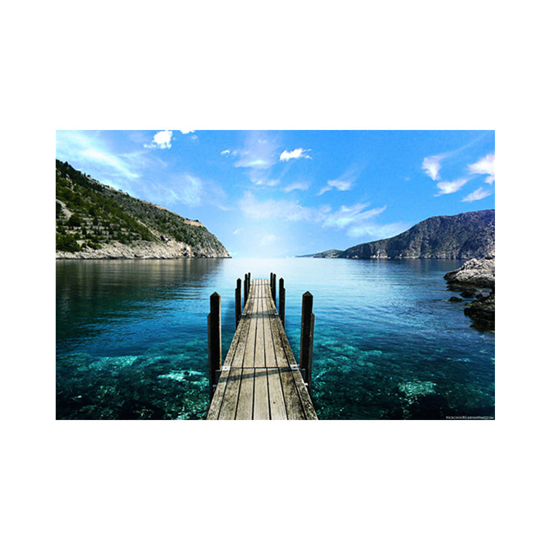 Vivolux | Foto Ozean Holzbrücke Kunstdruck Zeitgenössische Leinwand Wanddekoration in dunkler Farbe