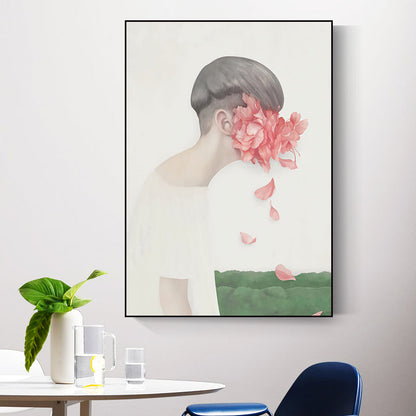 Vivolux | Dunkle Farbige Nordische Wandkunst Illustrationen Menschen mit Blütenleinwanddruck für das Wohnzimmer