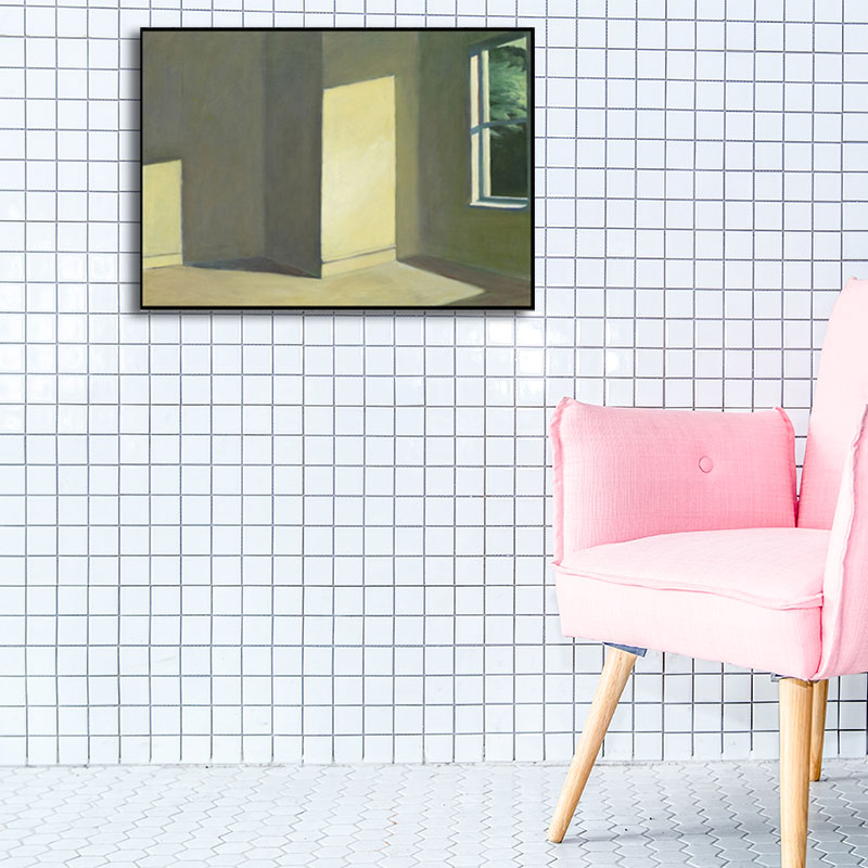 Vivolux | Leerer Raum mit Sonnenlicht Malerei Grünes Leinwand Wandkunst Druck, Texturierte Oberfläche