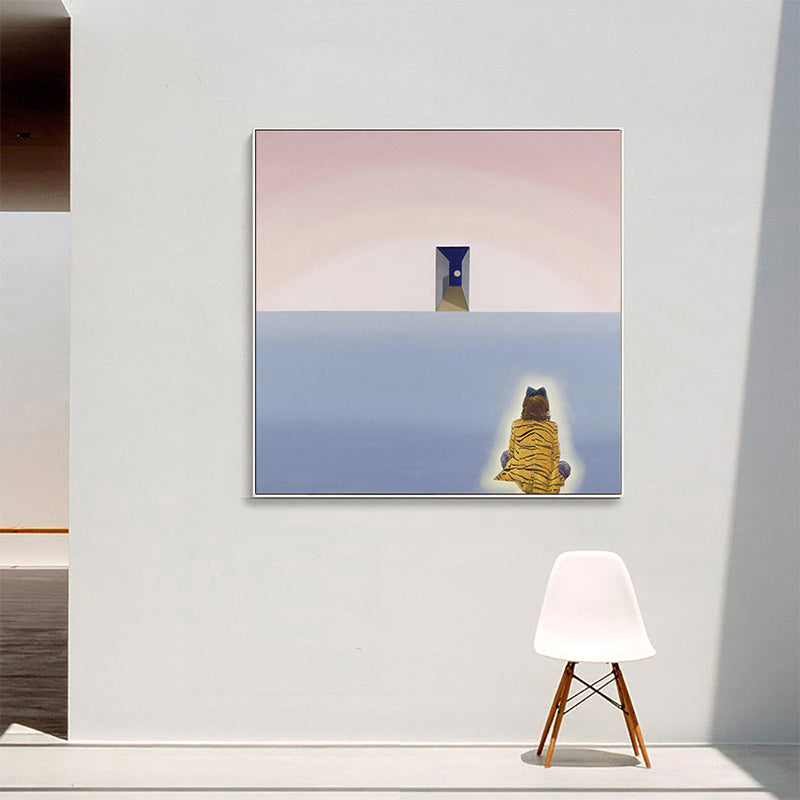 Vivolux | Frau, die auf dem Boden sitzt, Leinwand, Wohnzimmer, Wandkunst, Druck, pink, strukturiert für Schlafzimmer