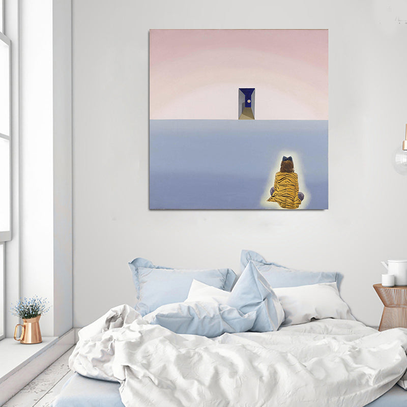 Vivolux | Frau, die auf dem Boden sitzt, Leinwand, Wohnzimmer, Wandkunst, Druck, pink, strukturiert für Schlafzimmer