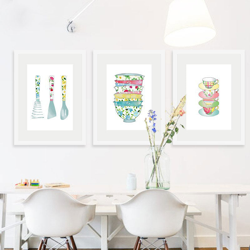 Vivolux | Blaue Utensilien Leinwandkunst Küchenware Nordic Texturierte Wanddekoration für das Esszimmer