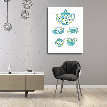 Vivolux | Blaue Utensilien Leinwandkunst Küchenware Nordic Texturierte Wanddekoration für das Esszimmer