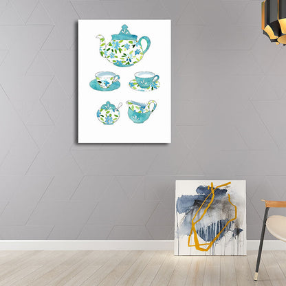 Vivolux | Blaue Utensilien Leinwandkunst Küchenware Nordic Texturierte Wanddekoration für das Esszimmer