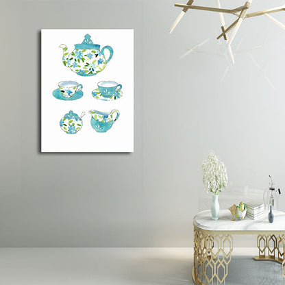 Vivolux | Blaue Utensilien Leinwandkunst Küchenware Nordic Texturierte Wanddekoration für das Esszimmer