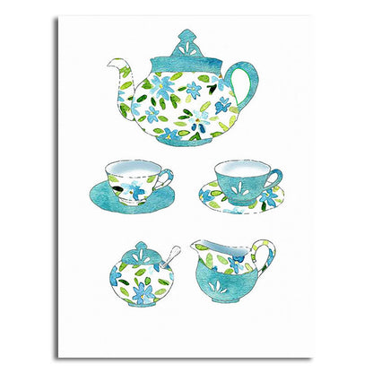 Vivolux | Blaue Utensilien Leinwandkunst Küchenware Nordic Texturierte Wanddekoration für das Esszimmer