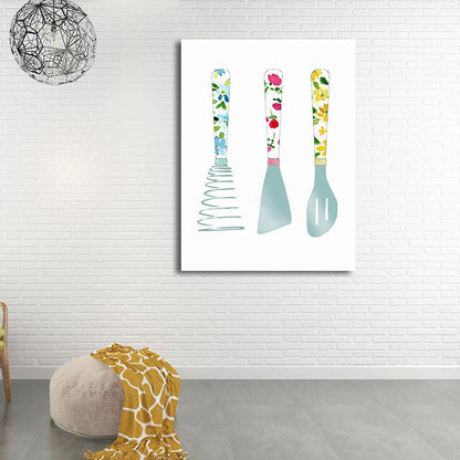 Vivolux | Blaue Utensilien Leinwandkunst Küchenware Nordic Texturierte Wanddekoration für das Esszimmer