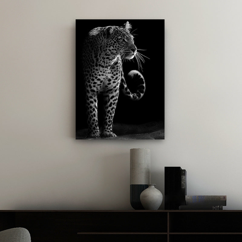 Vivolux | Leopard Wanddekoration Zeitgenössische Leinwand Wandkunst in dunkler Farbe für das Wohnzimmer