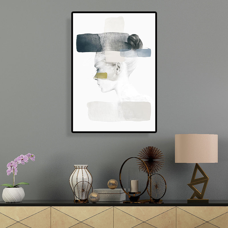 Vivolux | Mädchen Profilzeichnung Leinwand für Schlafzimmer Figuren Druck Wandkunst in Schwarz und Weiß, Textur